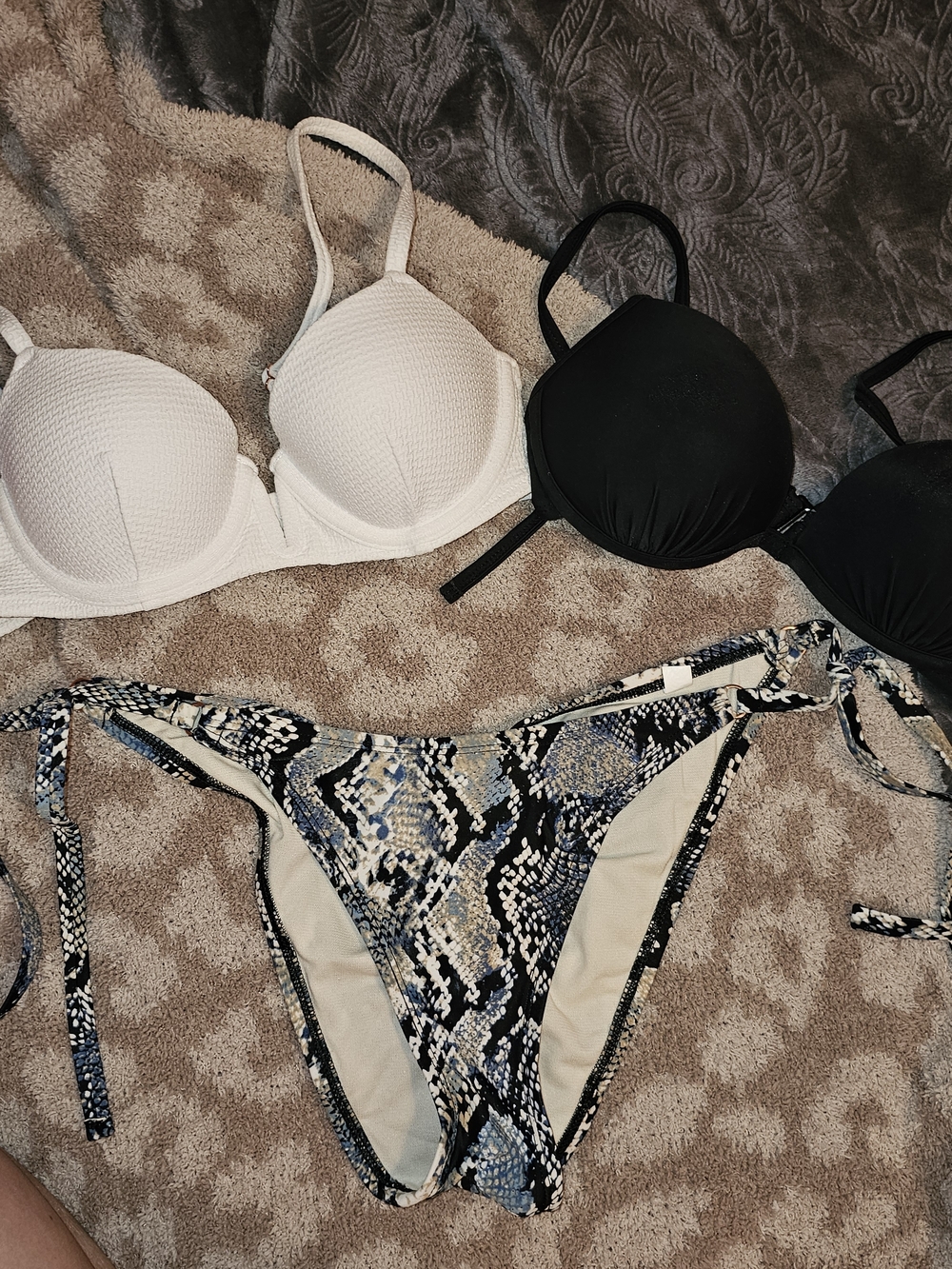 Women's Snake Print Tie-Side Bikini Bottom - Blue/Black 32B And Medium